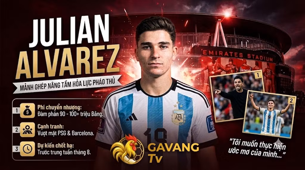 Julian Alvarez gia nhập Arsenal trong kỳ chuyển nhượng hè 2026 tại Gavang TV