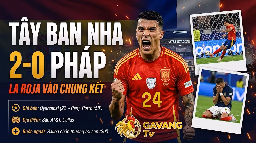 Tình huống Lamine Yamal (Tây Ban Nha) bị Lucas Digne (Pháp) phạm lỗi trong vòng cấm ở phút 22, dẫn đến quả phạt đền mở tỷ số do Mikel Oyarzabal thực hiện tại sân Dallas.