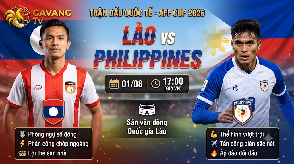 Nhận định trực tiếp trận đấu Lào vs Philippines lúc 17h00 ngày 1/8 tại bảng B AFF Cup 2026 trên Gavang TV.