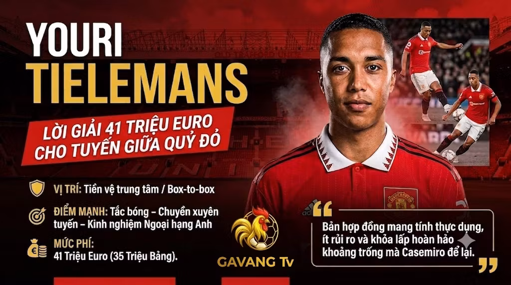 Youri Tielemans chính thức gia nhập MU với mức giá 41 triệu euro, bản hợp đồng được kỳ vọng sẽ thay thế hoàn hảo cho Casemiro ở khu trung tuyến Quỷ đỏ.