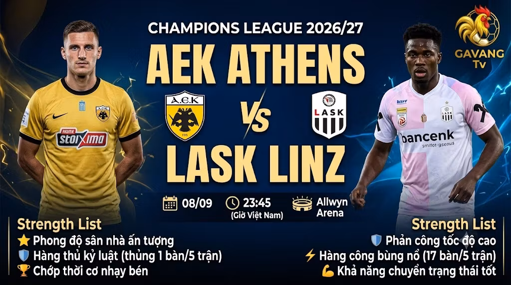 Nhận định AEK Athens vs LASK Linz, 23h45 8/9 | Điểm tựa Allwyn Arena