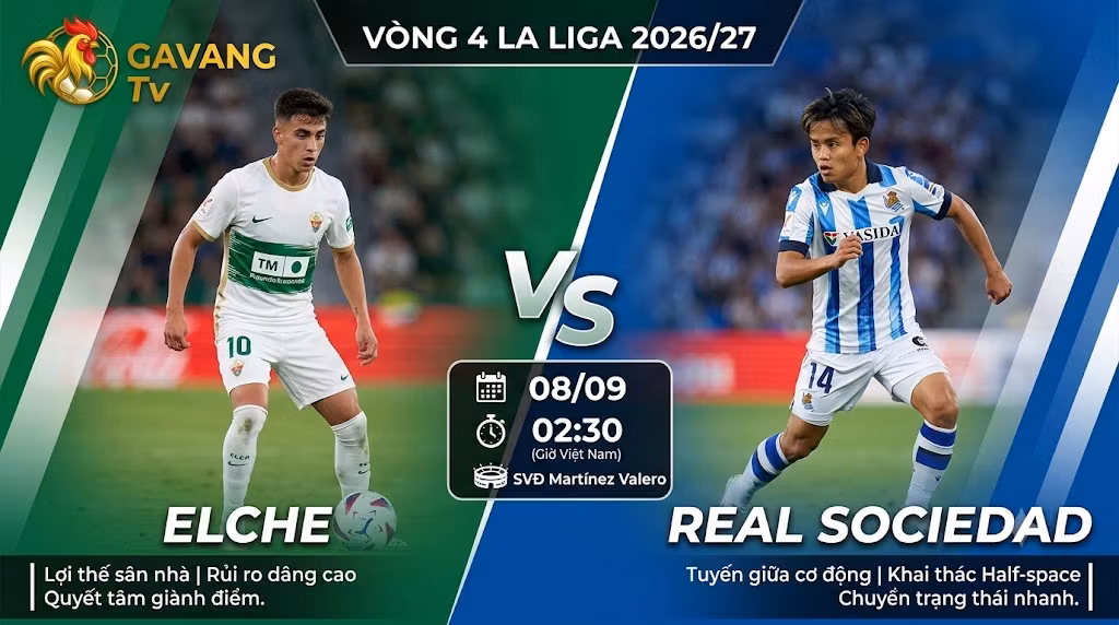 Nhận định Elche vs Real Sociedad (02h30 8/9): Khai thác khoảng trống biên