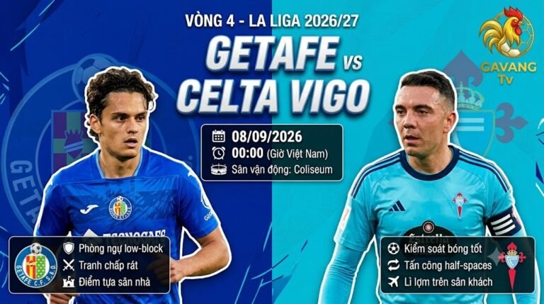 Nhận định trực tiếp bóng đá Getafe vs Celta Vigo vòng 4 La Liga 2026/27, phân tích điểm mạnh của Enes Unal và Iago Aspas trên Gavang TV.